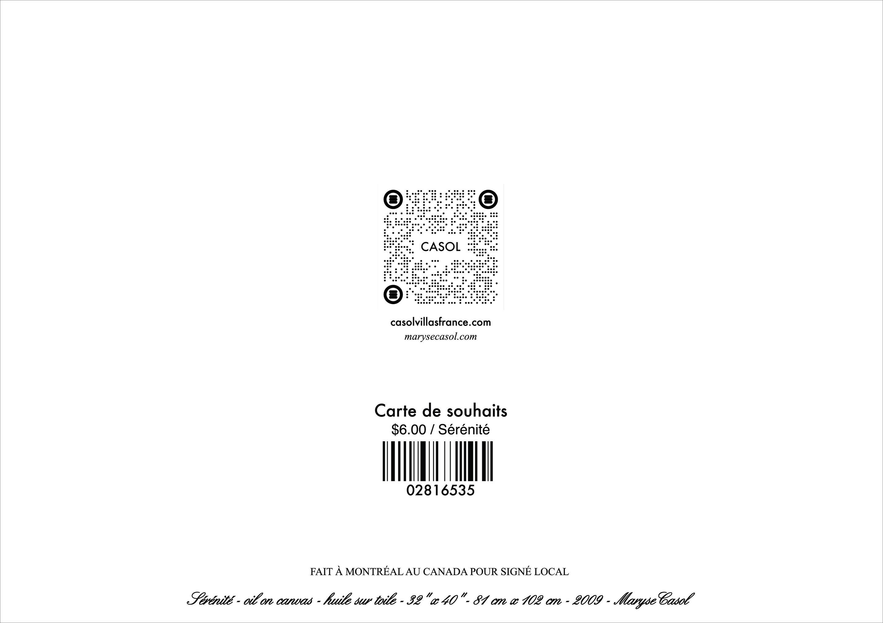 Maryse Casol notecard Sérénité, 2009