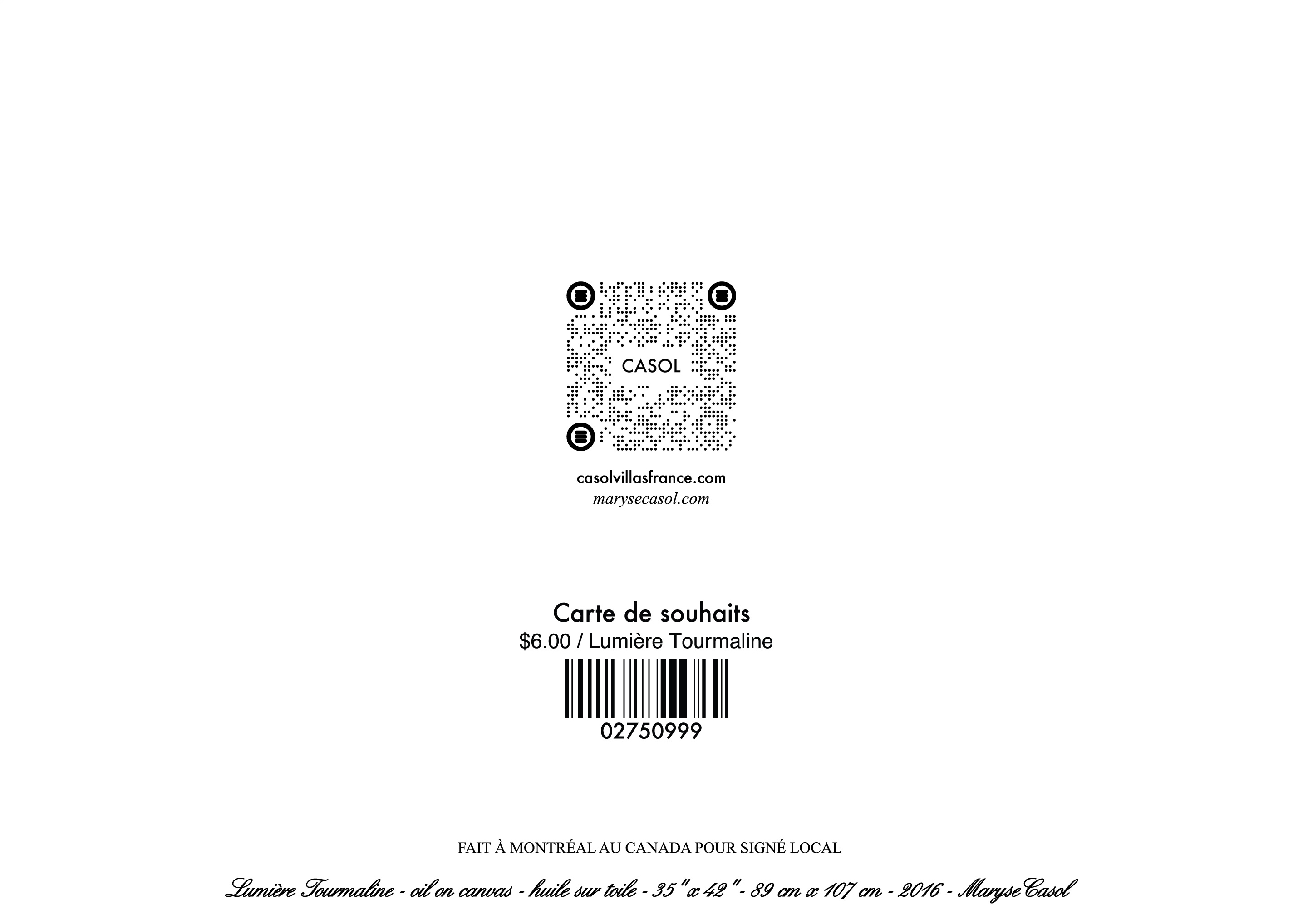 Maryse Casol carte de souhaits Lumière Tourmaline, 2016